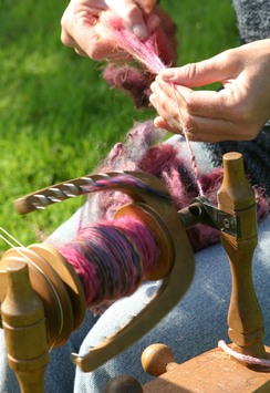 Spinning rainbow dyed fleece